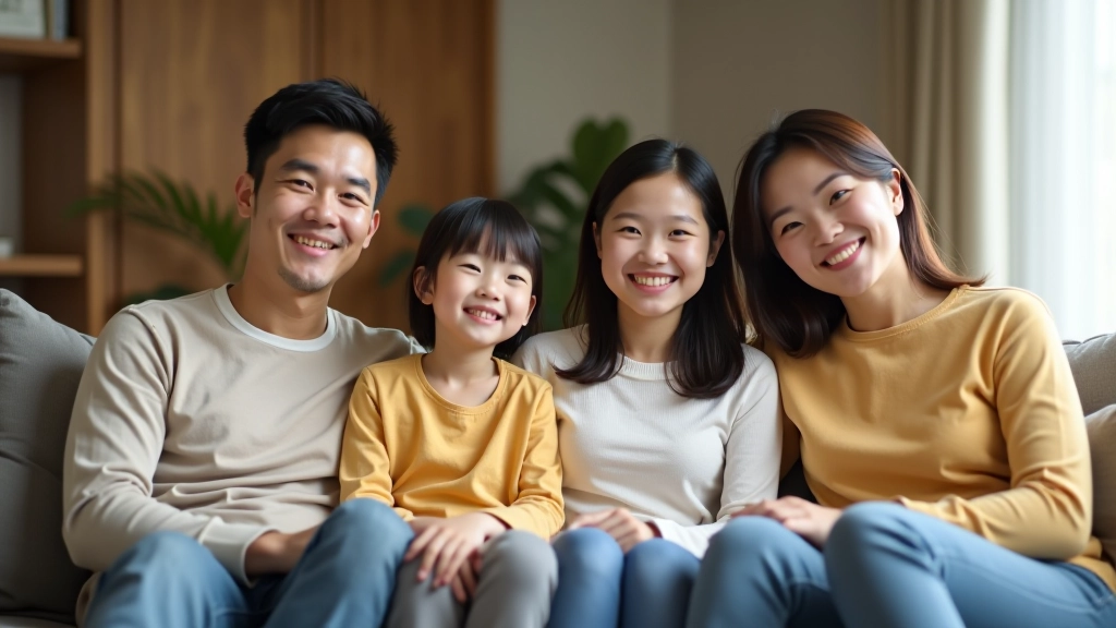 Family sitting together, appearing relaxed and stress-free, representing peace of mind that comes with financial security