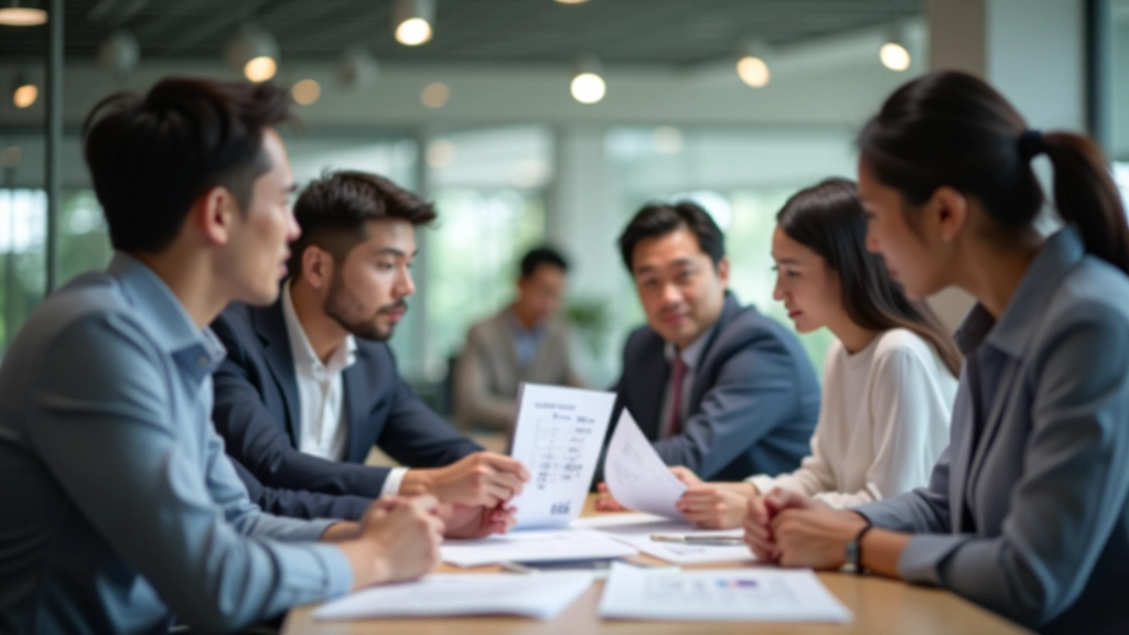 Group of professionals in casual setting discussing financial planning and budgeting strategies