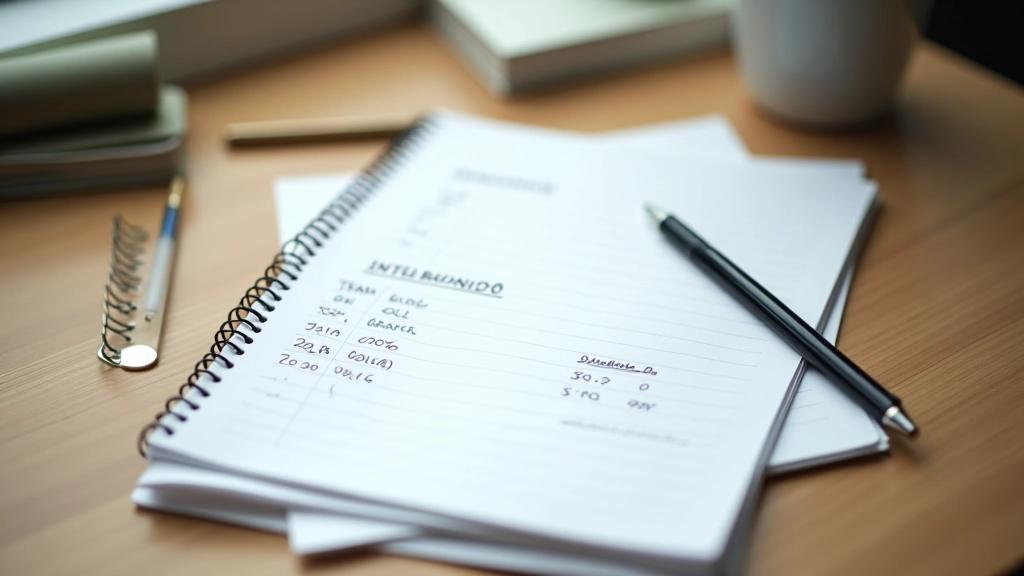 Notebook with handwritten debt payoff plan and financial calculations showing payment timeline