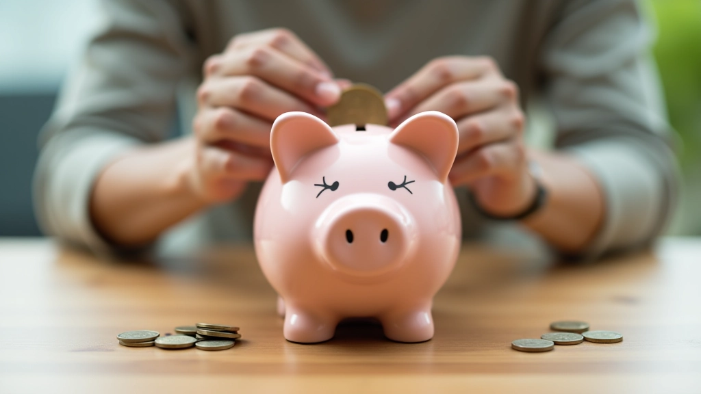 Piggy bank with small coins being added, representing the concept of small consistent savings building over time