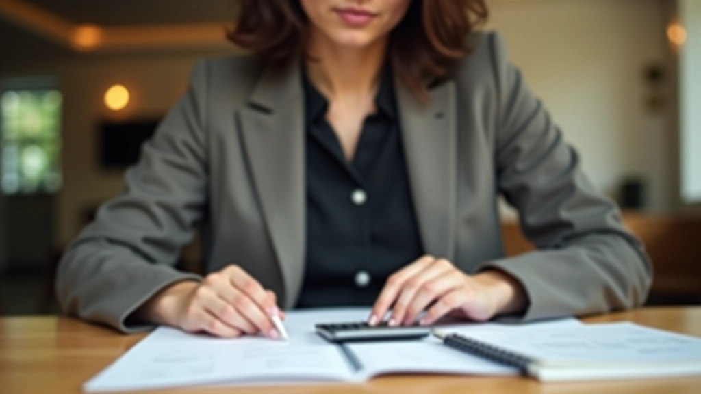 Person reviewing financial documents and budgeting notes at a clean desk with calculator and notebook